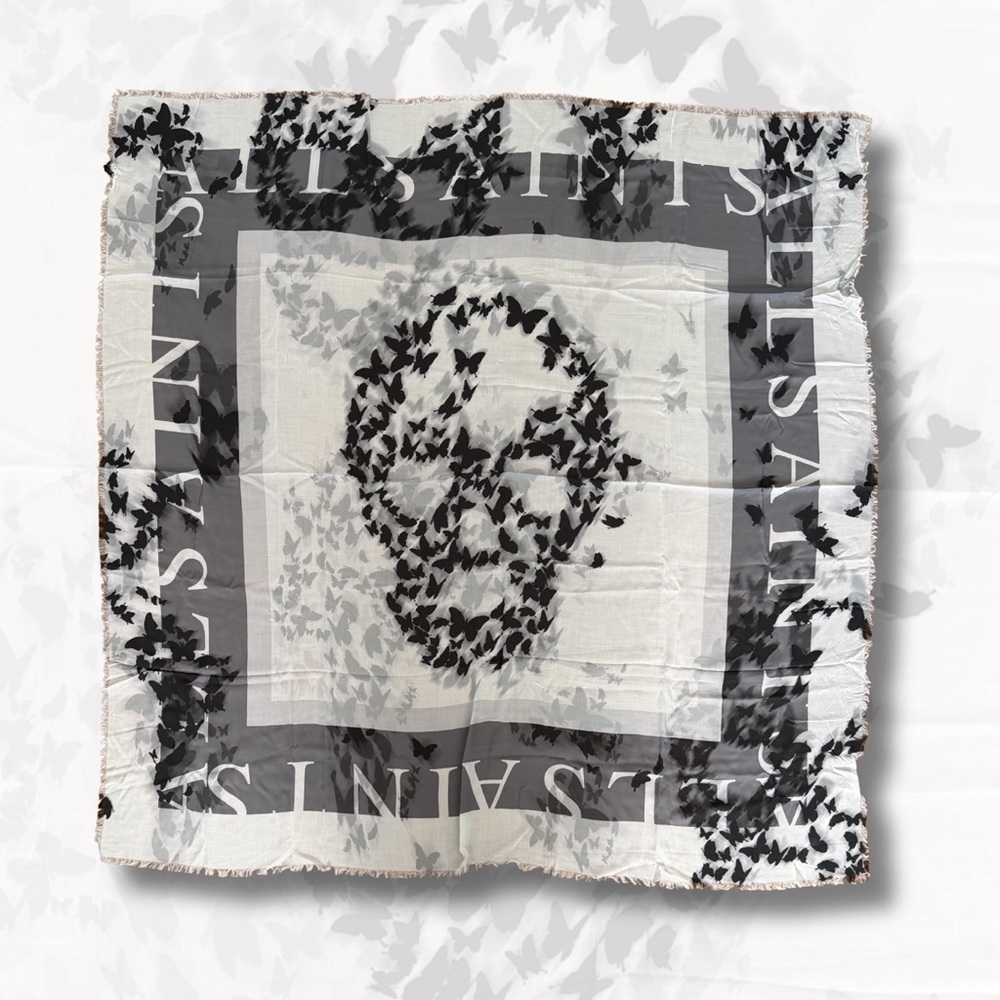 AllSaints Black and White Skull Scarf